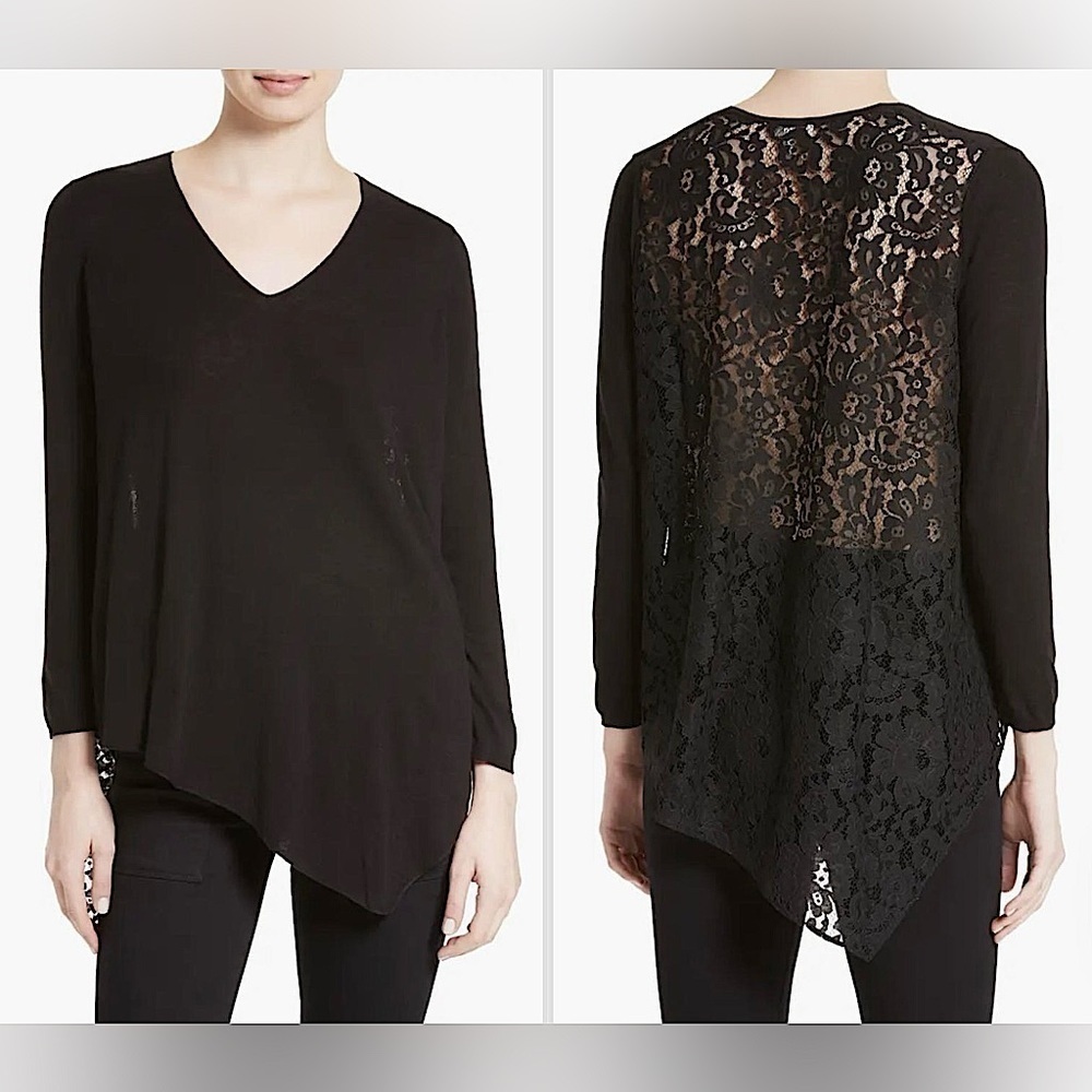 Joie NEW Black Lace Asymmetrical Tambrel Pullover Top Women’s Size Small